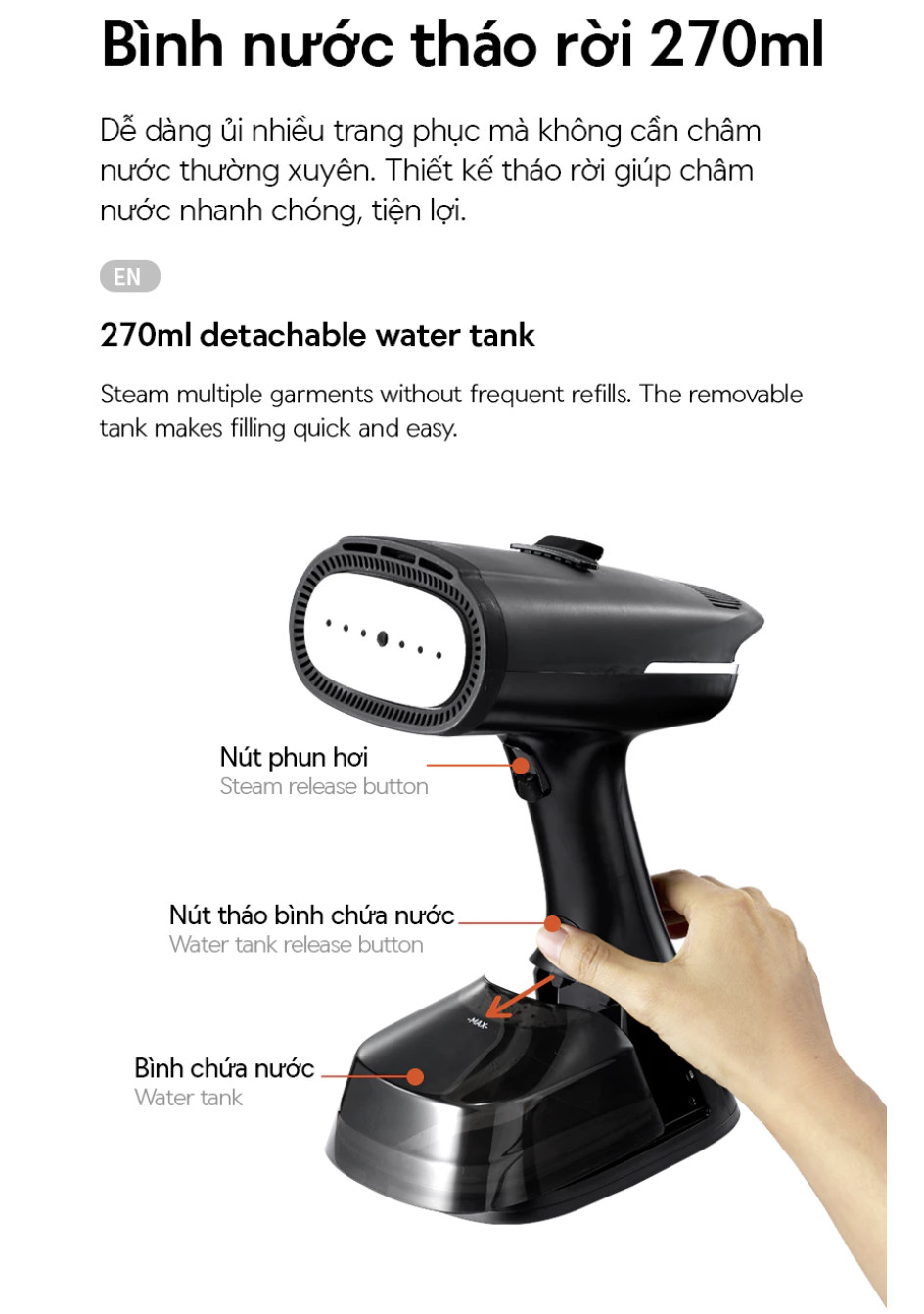 Bàn Ủi Hơi Nước LocknLock Hút Vải Thông Minh ENI216BLK - Dung Tích 270ml - 1400W - Hàng Chính Hãng