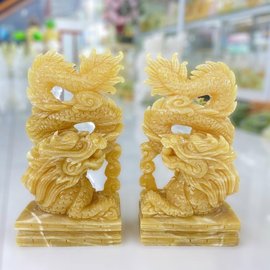 Cặp Rồng Đứng Phong Thủy Đá Ngọc Hoàng Long - cao 15cm