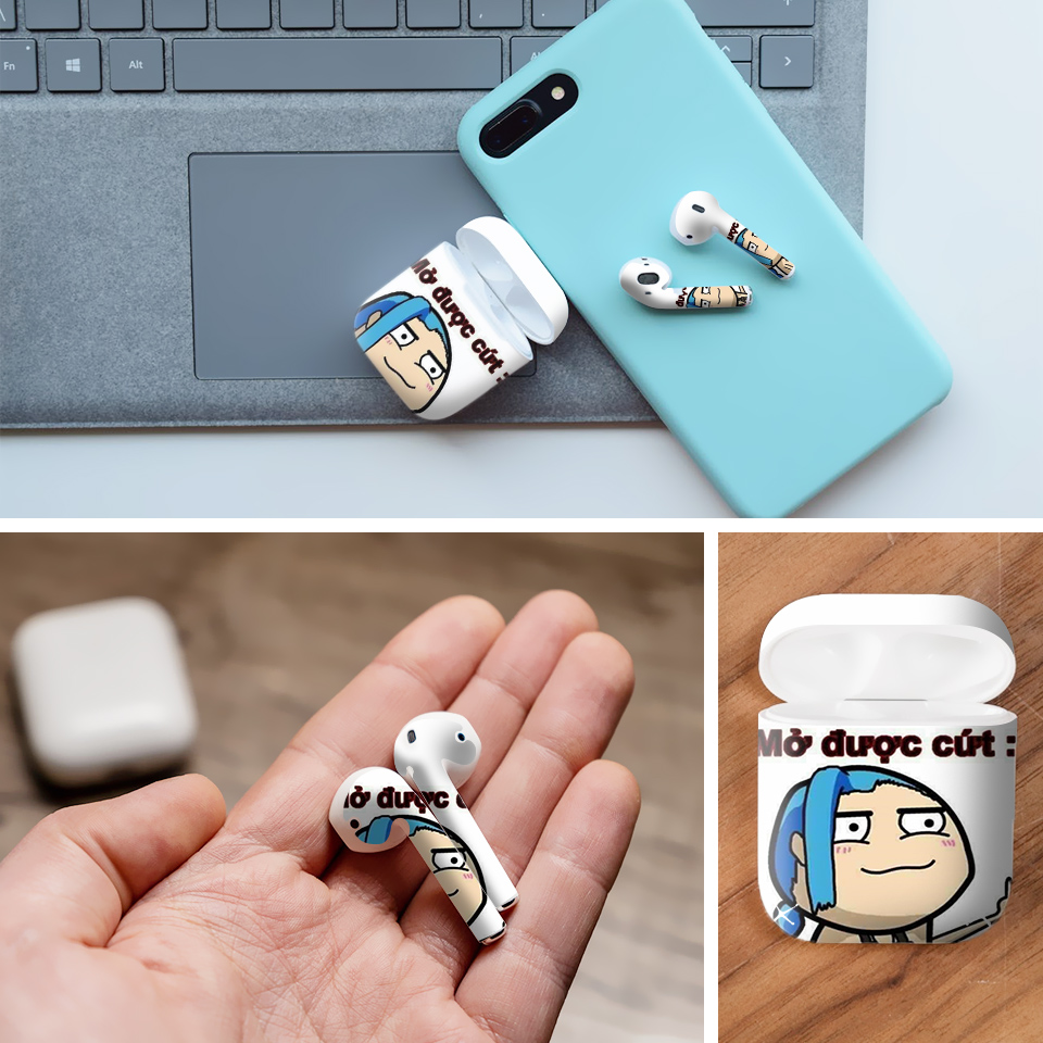 Miếng dán skin chống bẩn cho tai nghe AirPods in hình Mở sao được - fun031 (bản không dây 1 và 2)