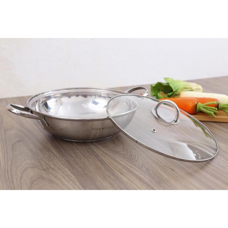 Chảo Xào Inox 3 Đáy Nắp Kính 26cm Fivestar W26-3DG - Hàng Chính Hãng