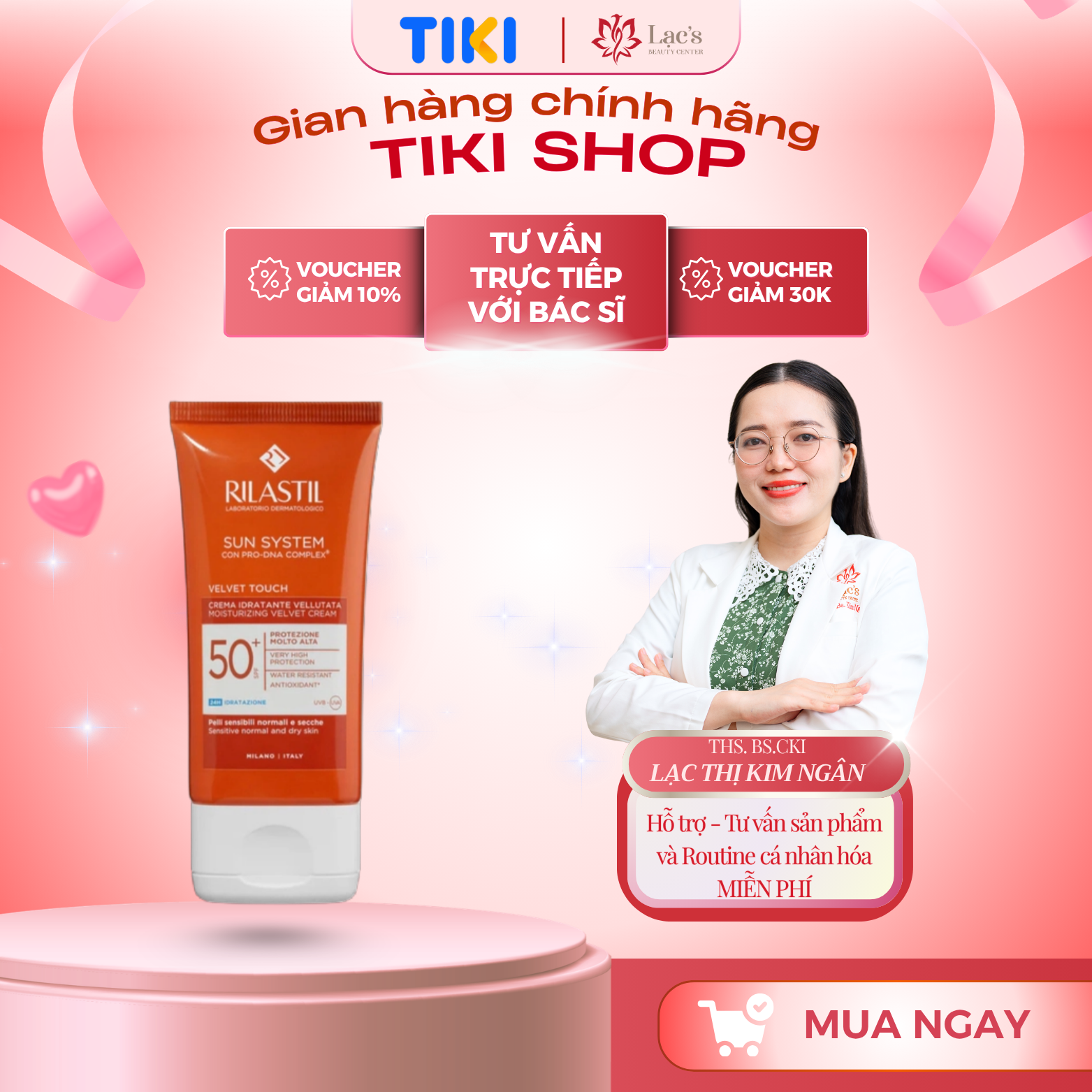 Kem chống nắng cấp ẩm Rilastil Sun System Velvet Touch Moisturizing Velvet Cream SPF 50+ 50ml
