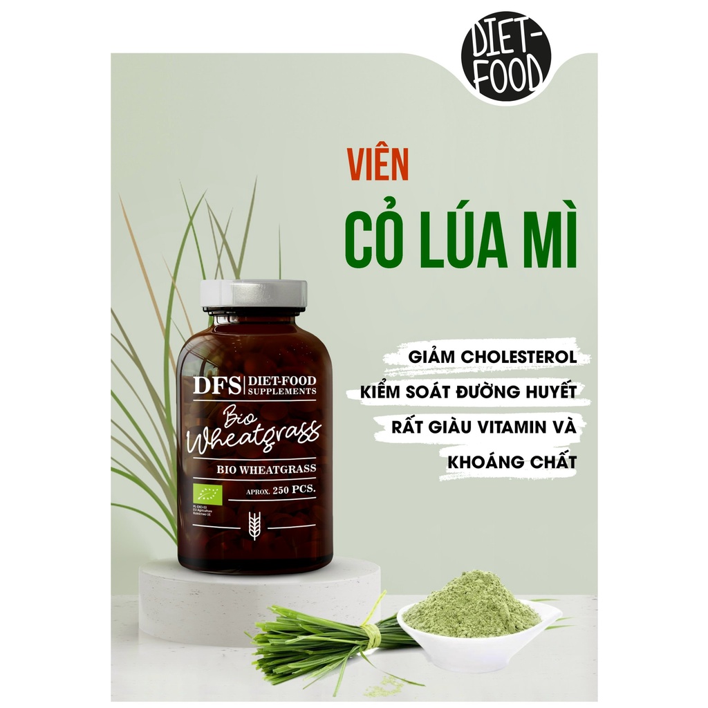 Viên cỏ lúa mì hữu cơ Diet Food Wheatgrass 250 viên