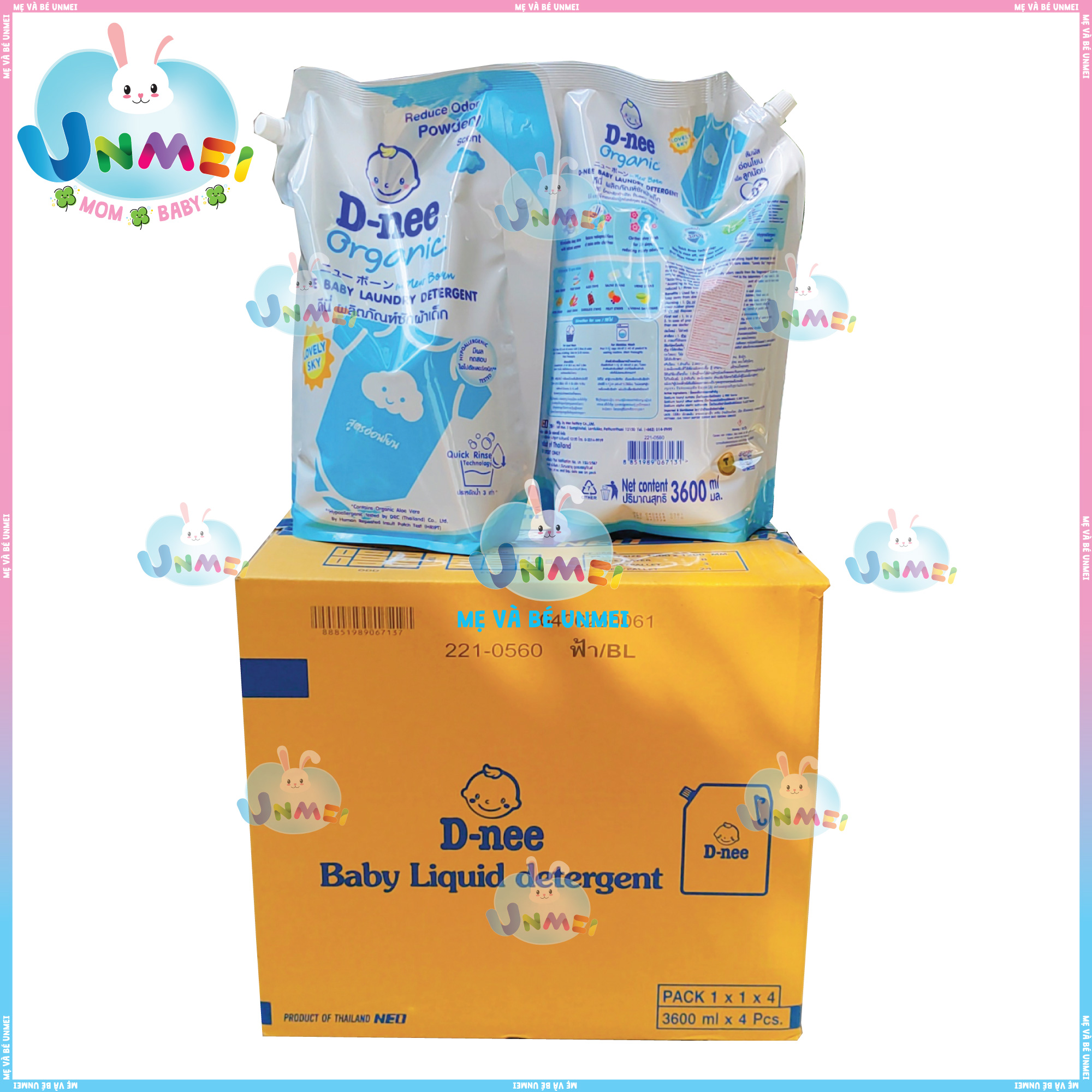 Túi 3600ml Nước Giặt Quần Áo D-Nee màu Xanh Dương Lovely Sky - Tem chính Hãng Đại Thịnh