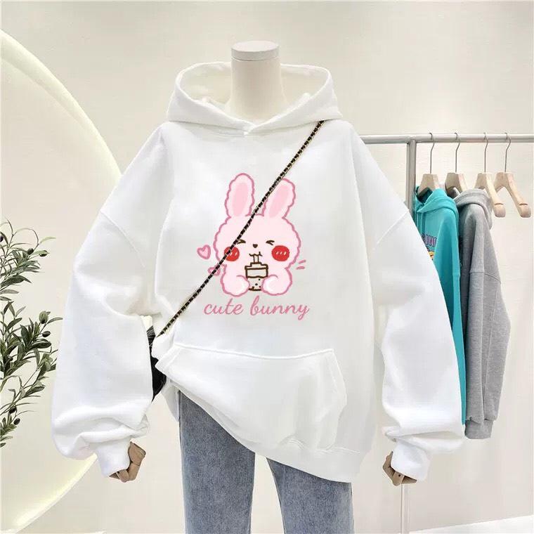 Áo hoodie nam nữ thỏ hồng chất nỉ bông siêu dày , phom rộng size từ 37 đến 65kg