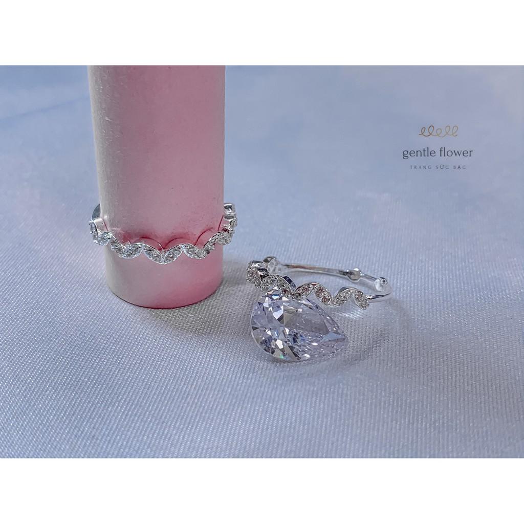 Nhẫn bạc ta nữ đính đá viền lượn sóng thiết kế trẻ trung Gentle Flower
