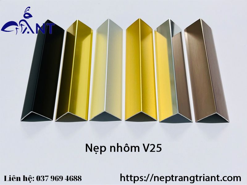Nẹp nhôm v25, nẹp ốp góc, nẹp v 2.5cm, thanh dài 2m7, giá bán theo thanh, trang trí nhà cửa