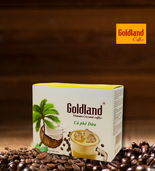 Cà phê Hòa tan Dừa Goldland Hộp 200g (10 gói x 20g)/ Cà phê Song Nguyên