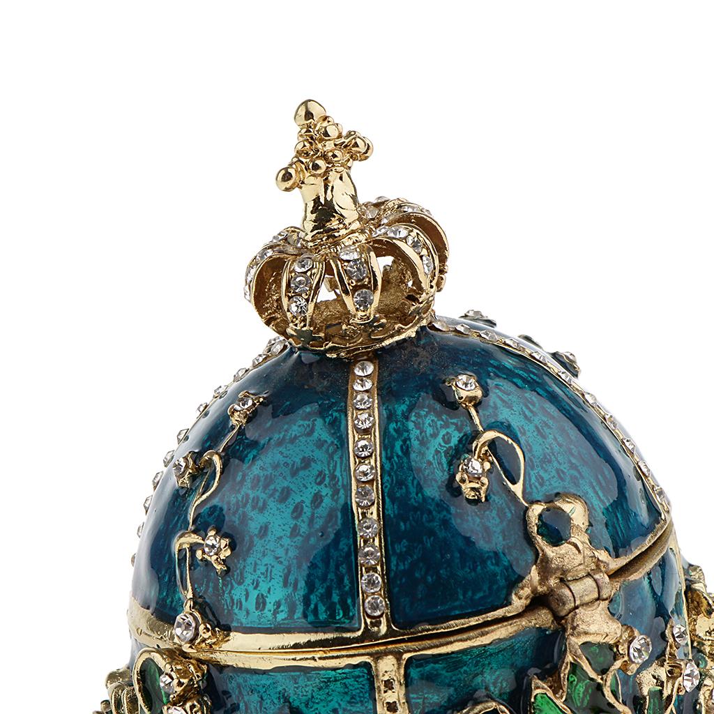 Flower and Crown Rhinestone Easter Egg 4-Leg Stand Jewelry Box Mini Egg