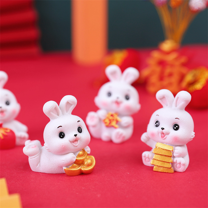 Bộ 04 tượng Thỏ trắng 5cm may mắn - tài lộc