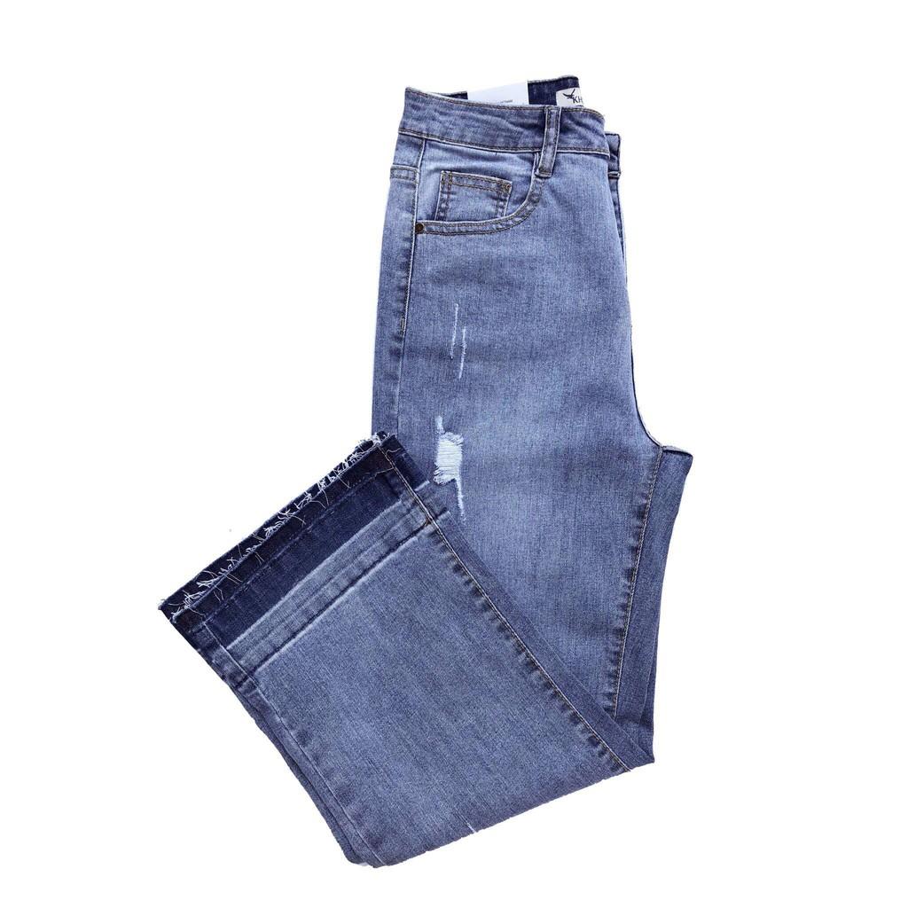 Quần Jean Nữ KHJ ,Ống Voi , Lỡ , Lai Kiểu , Xanh Lợt