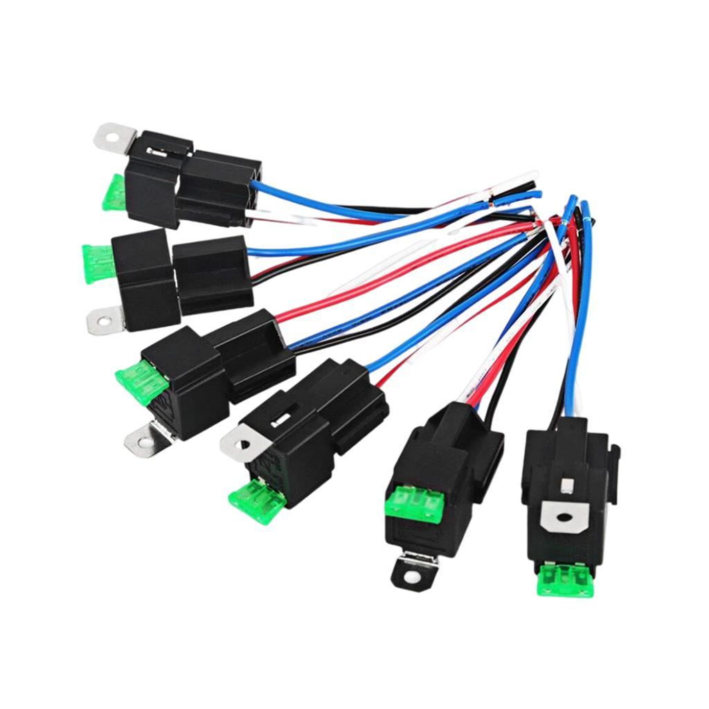 5PIN Automotive Relay Switch Harness Kit 30A Fuse 14AWG Hot Wire 12VDC