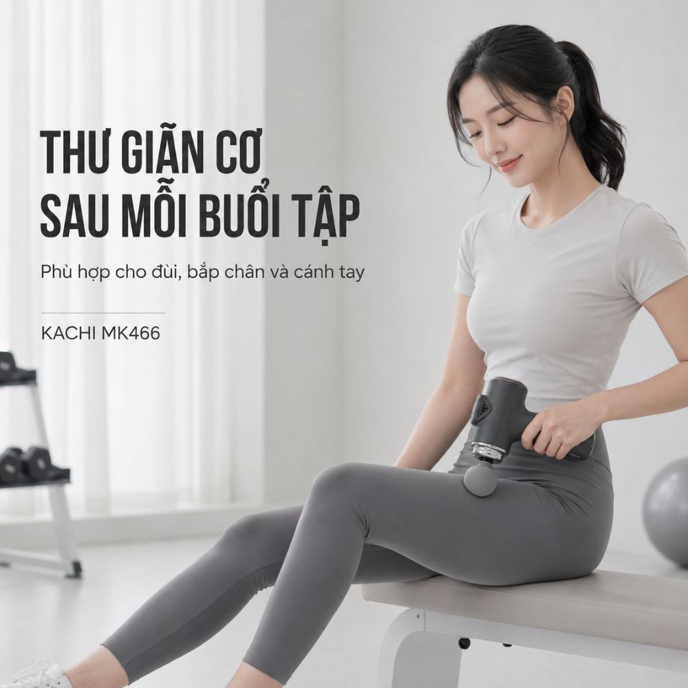 Súng Massage Cầm Tay KACHI MK466 Công Suất 20W - 4 Đầu Massage Giảm Đau Cơ Sâu - hàng chính hãng