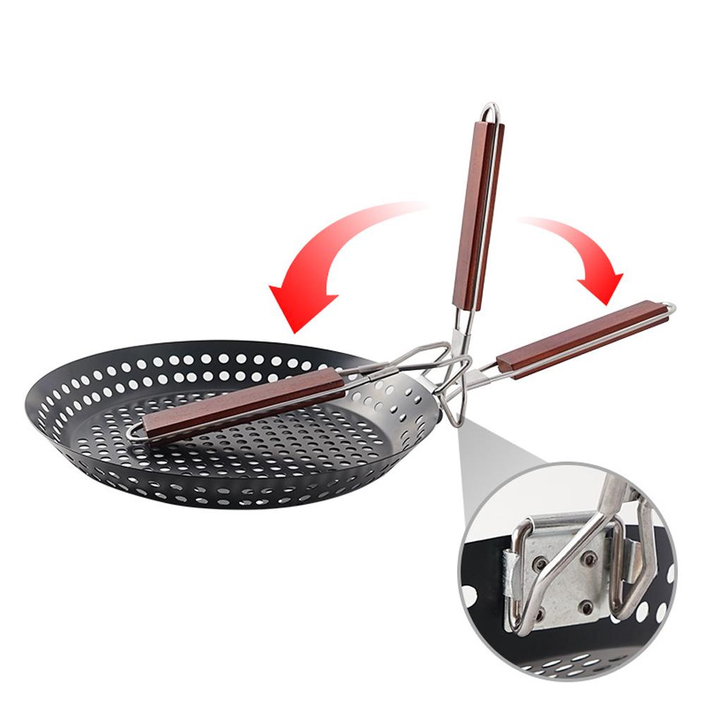 Chảo vỉ nướng tròn có lỗ xếp gọn chống dính cho nấu ăn BBQ dã ngoại ngoài trời