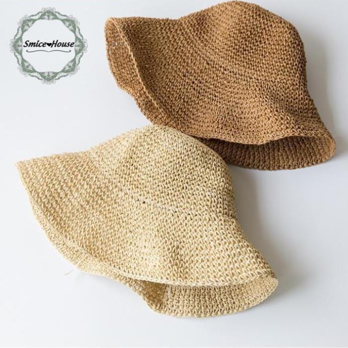 Mũ cói đan trơn phong cách cổ điển xinh xắn cho nữ có dây điều chỉnh size- đi biển, đi chơi- Smice House