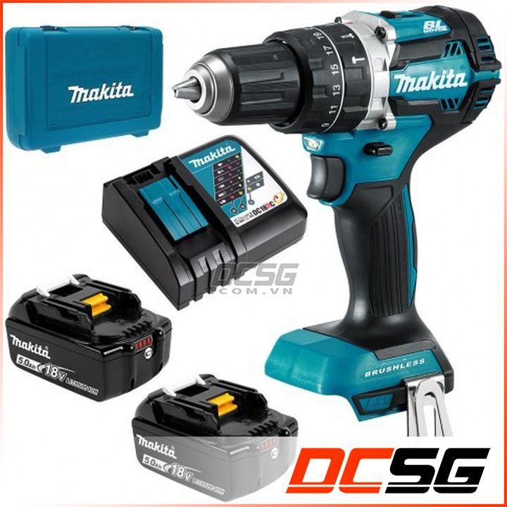 Máy khoan búa, vặn vít 13/38/13mm dùng pin 18V Makita DHP484RTE