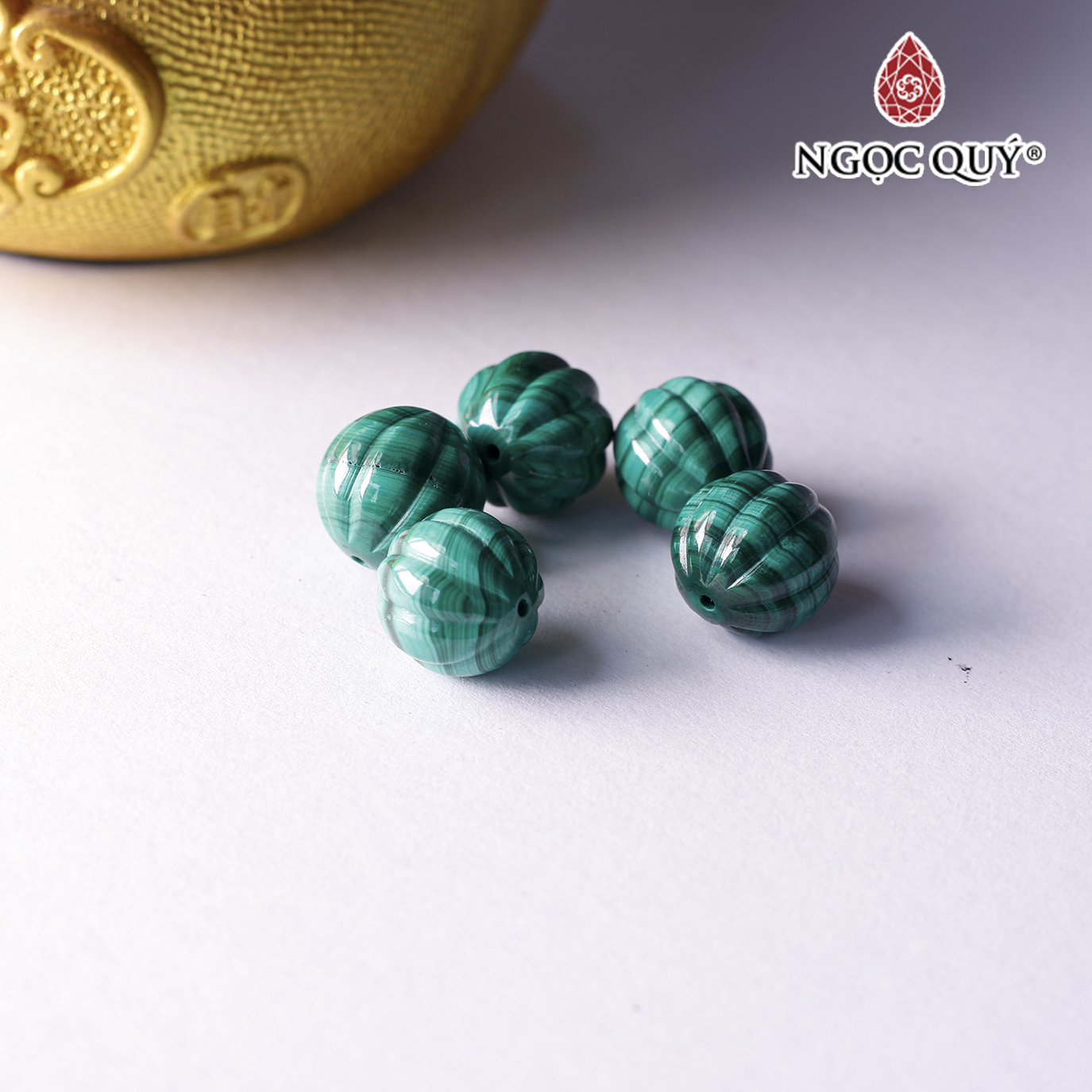 Charm đá hình bí ngô đá khổng tước 12mm mệnh hỏa, mộc - Ngọc Quý Gemstones