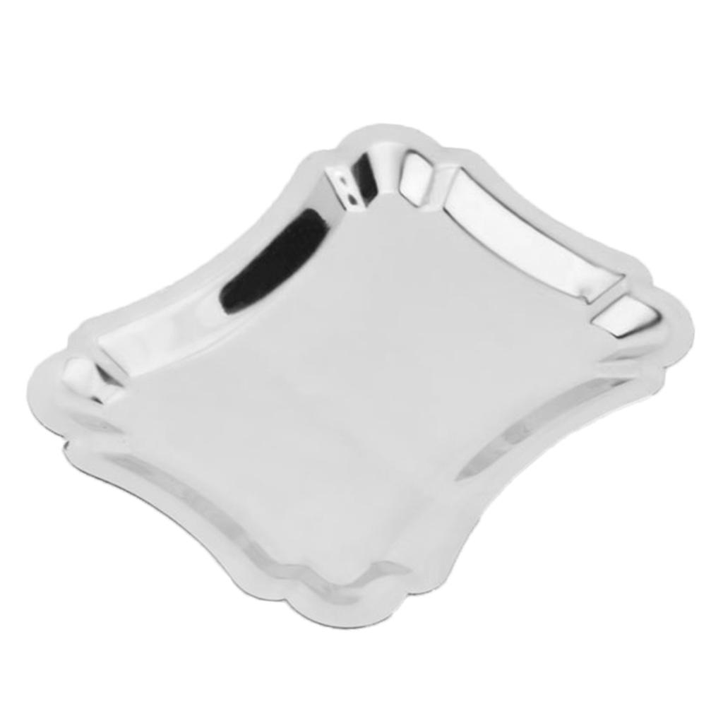 Stainless Steel Serving Tray Tea Fruits Plate Meat Drinks Dish Silver S