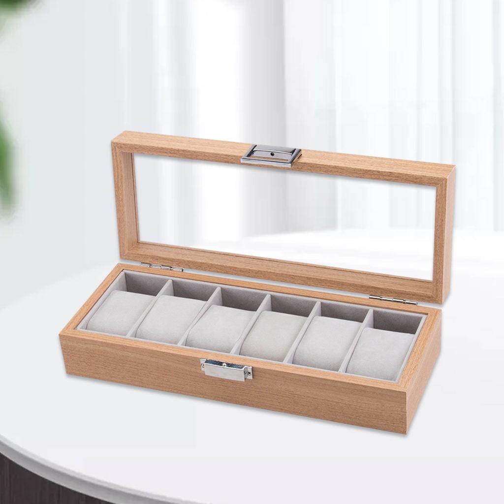 Portable 6 Slot Watch Display Case Box w/Clear Top Jewelry Storage Organizer