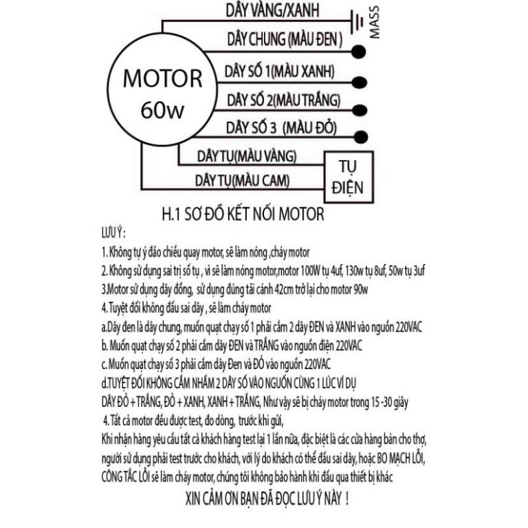 Motor quạt hơi nước 60w trục 12 quay ngược quay xuôi 3 tốc độ, dây đồng 100%