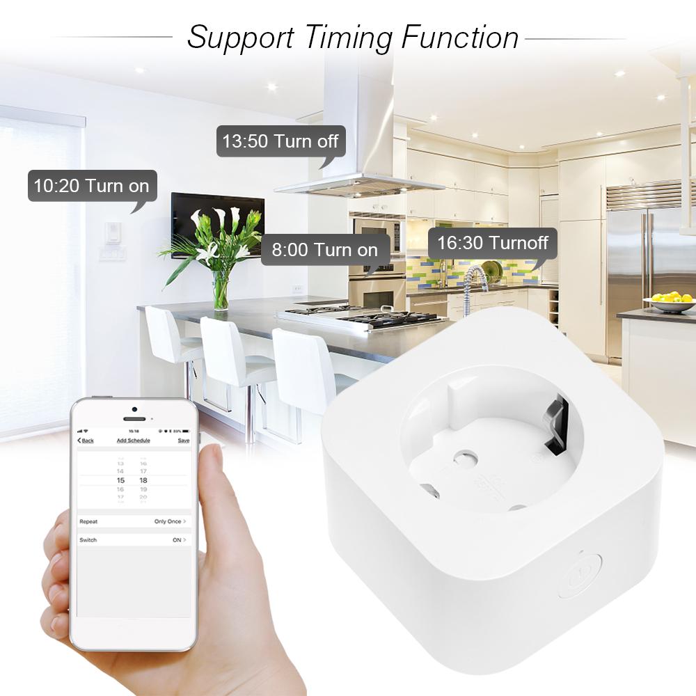 Mini Smart WiFi Socket EU Type F Remote Control by Smart Phone from Anywhere Timing Function, Voice Control Compatible with Amazon Alexa and for Google Home IFTTT