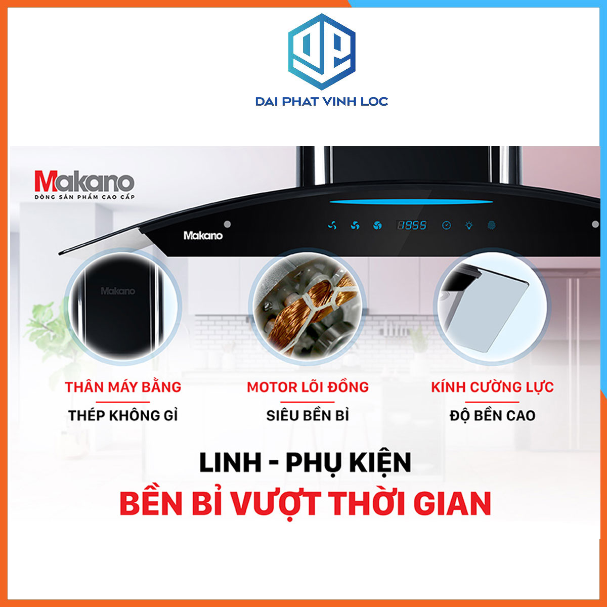Máy hút khói khử mùi nhà bếp Makano MKH-000001- Hút Mạnh, Êm - Tách khói, lọc dầu - Bảo Hành 12 Tháng