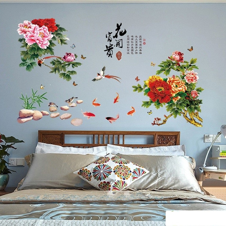 Decal dán tường hoa mẫu đơn