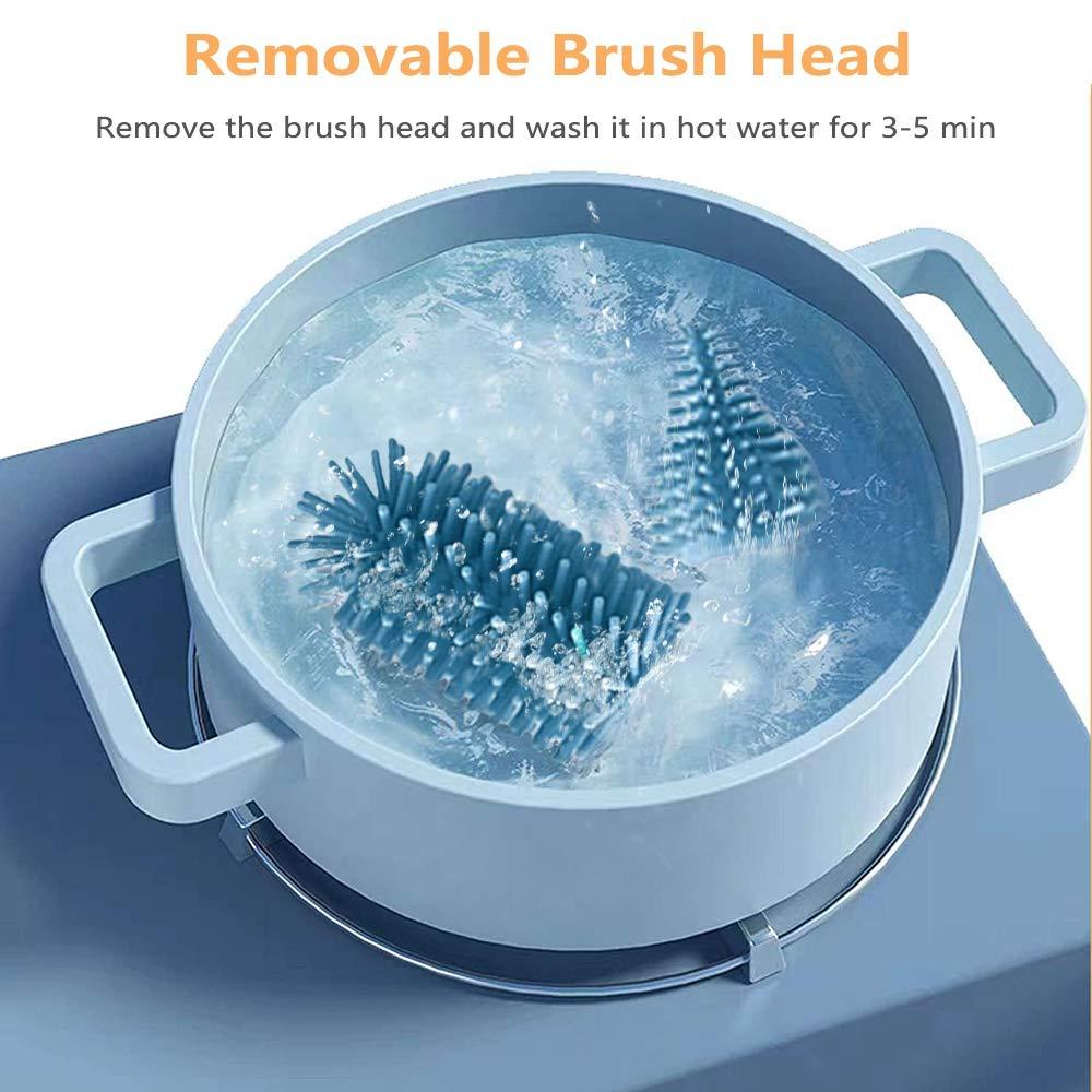 3 miếng chai silicone, tay cầm dài với bàn chải, 360 độ quay silicon cho chai trẻ em, bàn chải rơm pacifier, bàn chải chai làm sạch