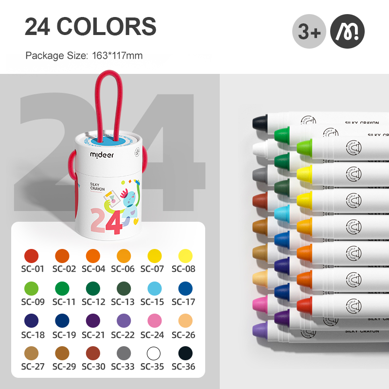 Bút màu sáp hữu cơ Mideer Silky Crayon kèm quai xách cho bé 12-24-36 màu