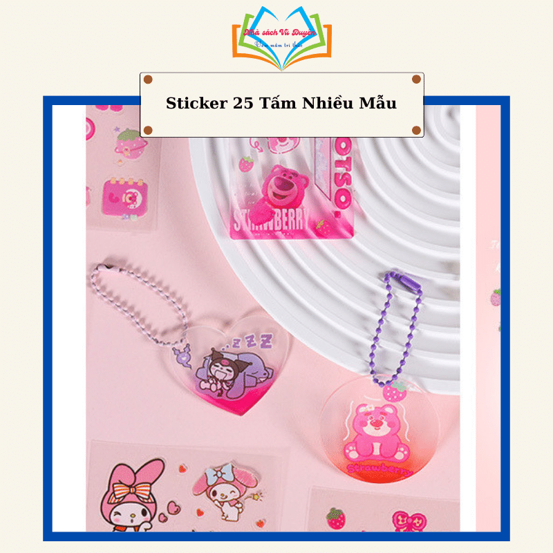 Túi 25 Tờ Sticker Sanrio, Gấu Dâu, Cinnamoroll, Thỏ Tai Hồng