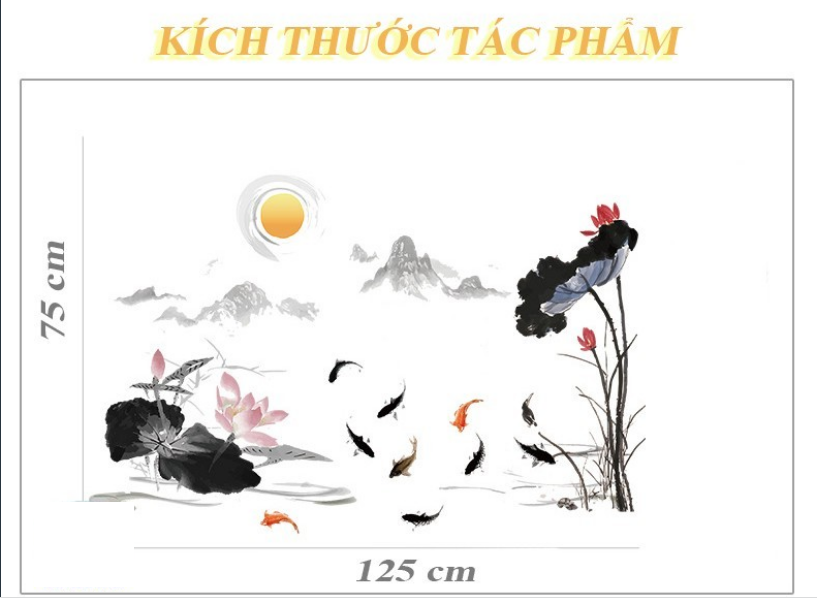 DECAL DÁN TƯỜNG HOA MẪU ĐƠN VÀ ĐẦM SEN SƠN THỦY - HP873