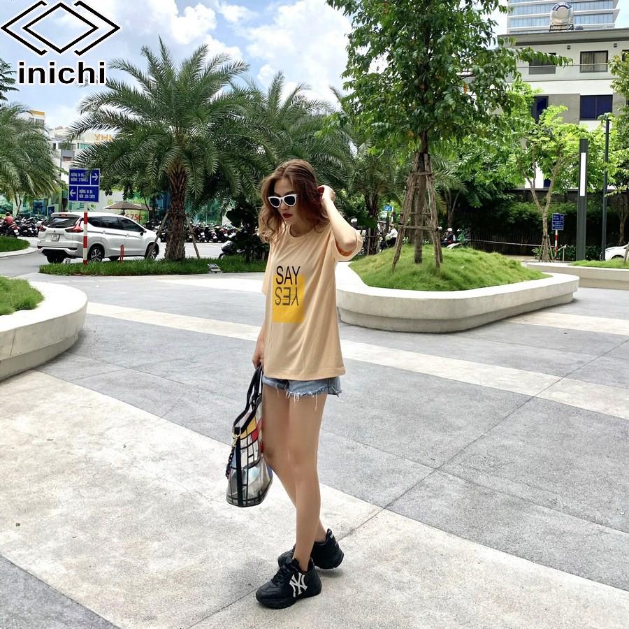 Áo thun unisex INICHI IC605 form rộng vải thun cao cấp in hình chữ SAY