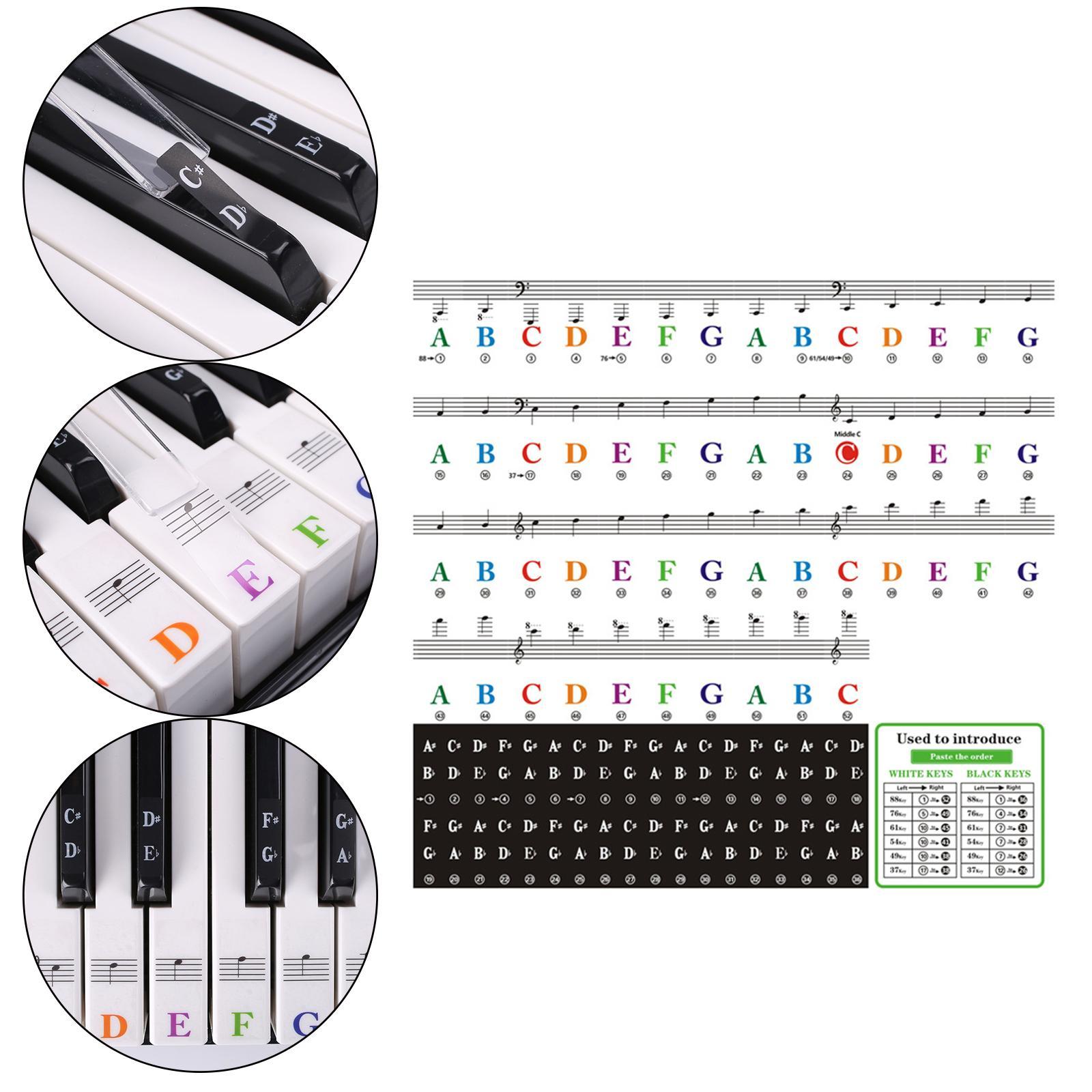 Piano Keyboard Sticker, Keyboard Decal, Music Note Labels, Colorful Bigger Letter Decal, Transparent Removable for 88 /61/ 54/ 49/37 Piano Keyboard