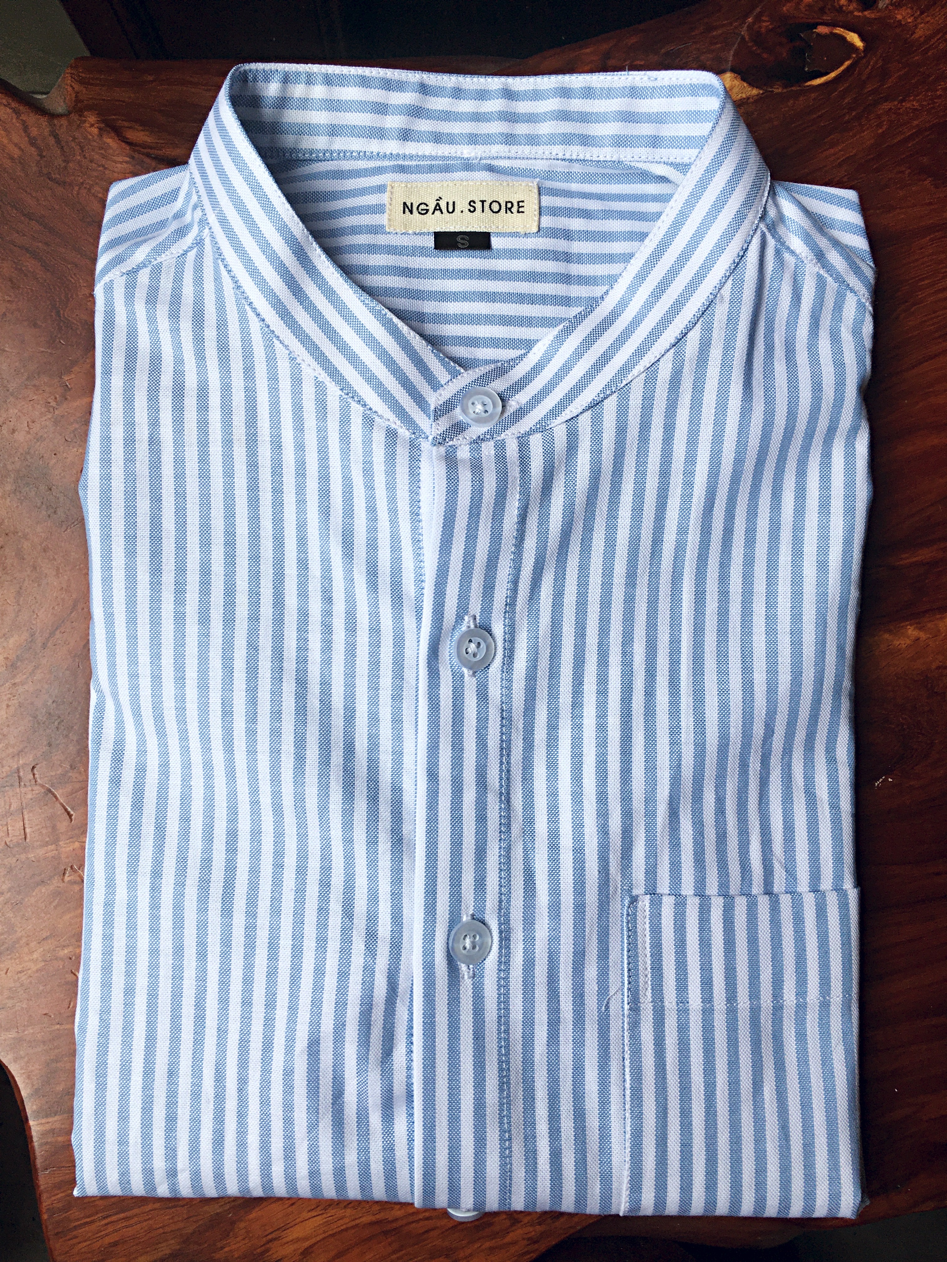 Áo sơ mi cổ trụ, cổ tàu kẻ sọc chất cotton mịn mát Stripped Collar Shirts