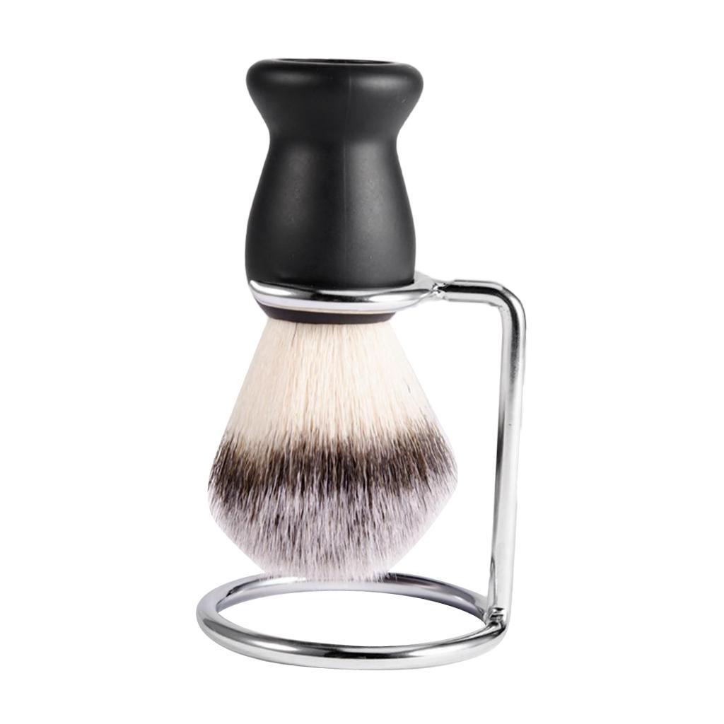 2 In1 Black Handle Shaving Brush With Iron Alloy Stand Holder Beard Cleaning