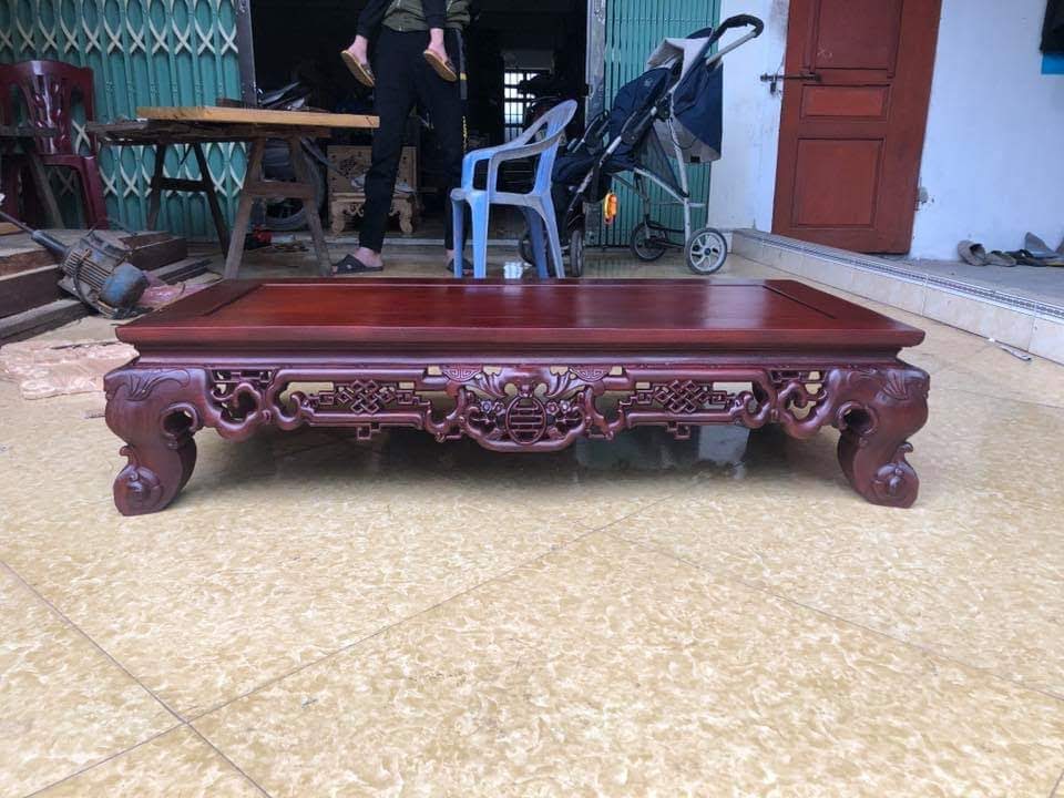 Bàn trà chạm phúc thọ gỗ gụ 95x45x23cm