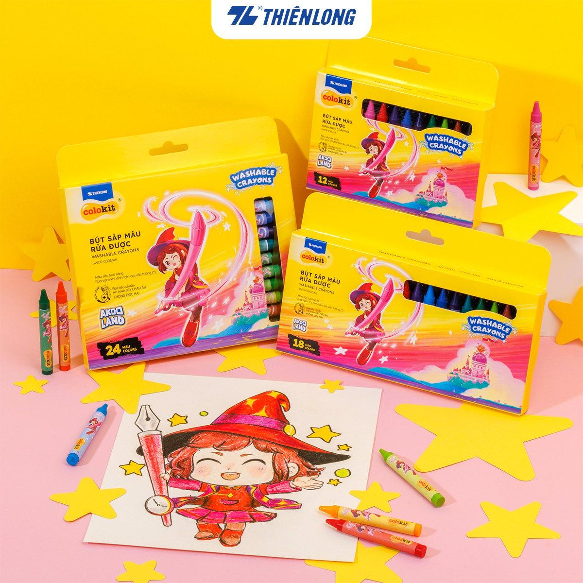 Sáp 12/18/24 màu rửa được - Washable Crayons Thiên Long Colokit - Nhân vật Futy Akooland thế giới học cụ thần kỳ