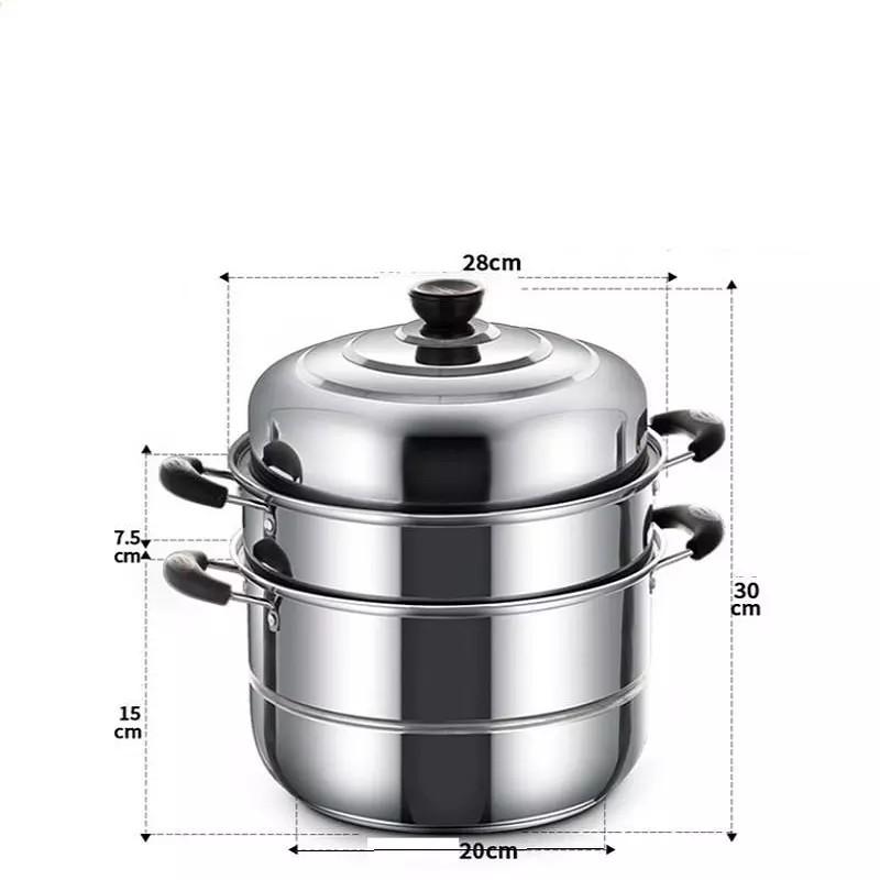 Nồi hấp inox đa năng 2 tầng 3 đáy cao cấp, Nồi hấp 3 tầng đường kính 28cm