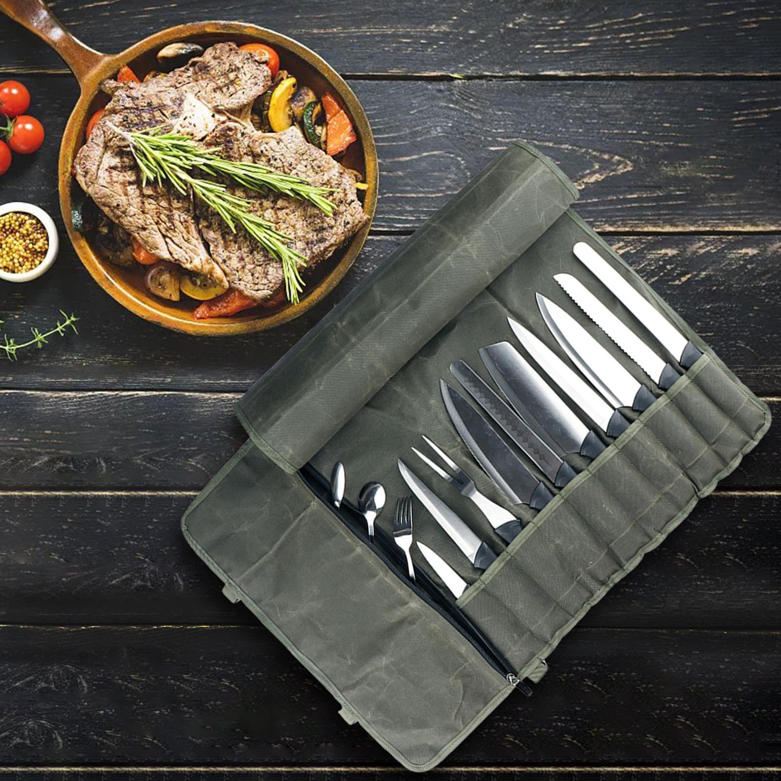 Knife Roll Bag with Shoulder Strap Knife Cutlery Carrier Carry Case for BBQ