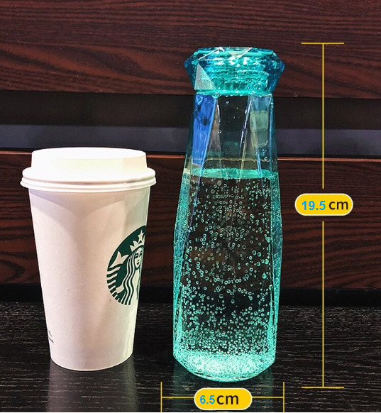 Chai Thủy Tinh Đựng Nước cao cấp 450ML - Màu Xanh Blue - Mẫu giác cắt kim Cương (1 chai) – Bình Đựng Nước Café, Trà, Nước Ép cực đẹp cho các anh chị làm văn phòng – hot trend, mẫu mới nhất