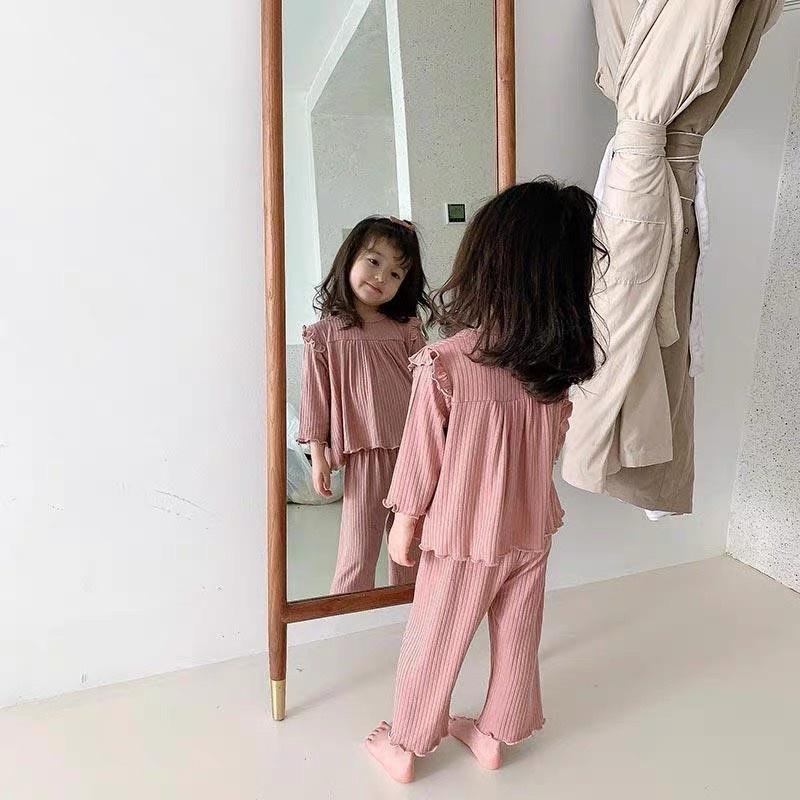 Bộ dài tay cho bé, đồ bộ bé gái chất gân lạnh siêu mềm mại, kiểu dáng đáng yêu size từ 8 đến 22kg