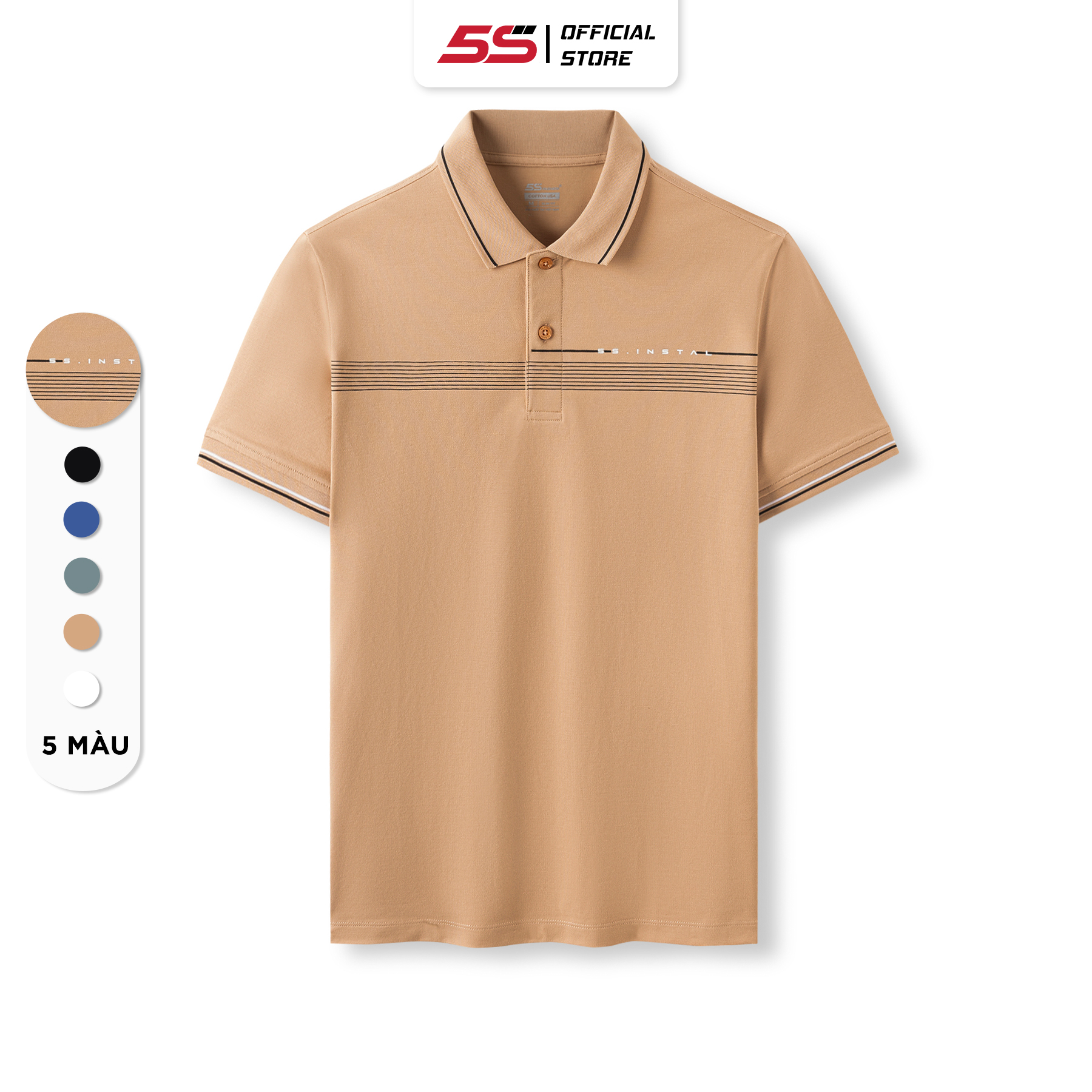 Áo Polo Nam  5S INSTAL, Chất Liệu Cotton USA Mềm Mịn, Co Giãn, Thấm Hút, Dễ Chịu, Thiết Kế In Trẻ Trung (APC23037)