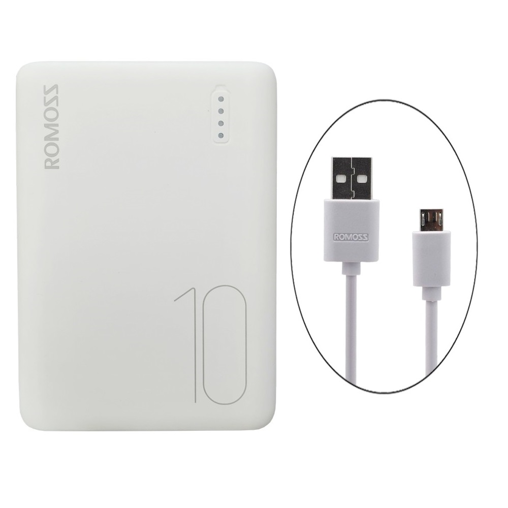 Pin sạc dự phòng 10.000mAh Romoss Simple 10  nhỏ gọn 3 cổng input Micro - Lightning - Type C – Hàng chính hãng + Tặng cáp micro USB tròn CB05 Romoss