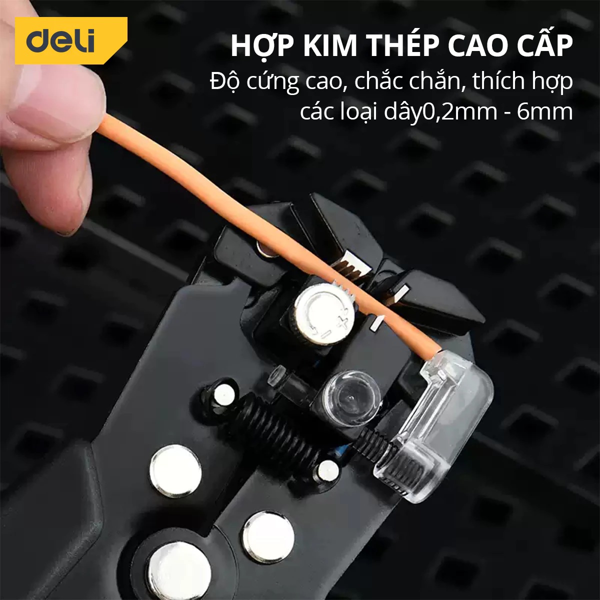 Kìm Tuốt Dây Điện Bấm Cos Đa Năng Deli Chất Liệu Thép Cao Cấp Điều Chỉnh Lực Tuốt Dây Dễ Dàng DL2018