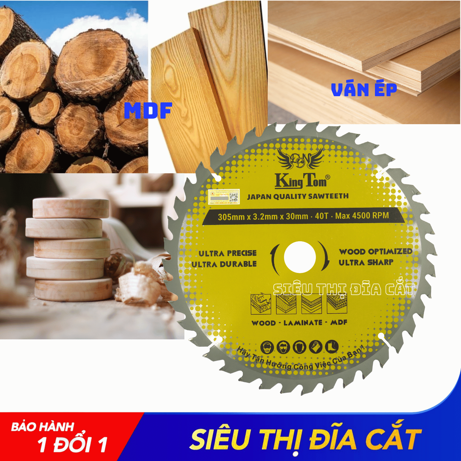 LƯỠI CƯA - LƯỠI CẮT GỖ 305-40 RĂNG KINGTOM VÀNG – CHẤT LƯỢNG VÔ ĐỊCH PHÂN KHÚC GIÁ RẺ!