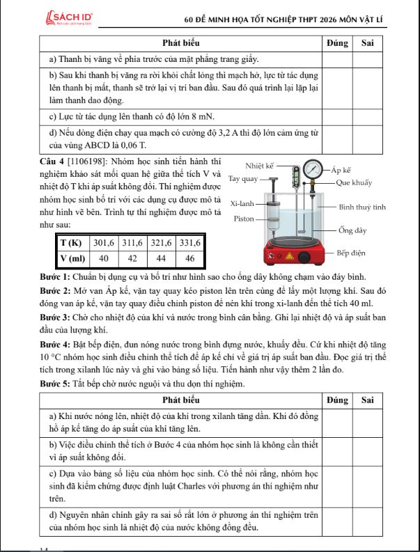 Sách 60 Đề Minh Họa Tốt Nghiệp THPT 2026 - Môn Vật Lý