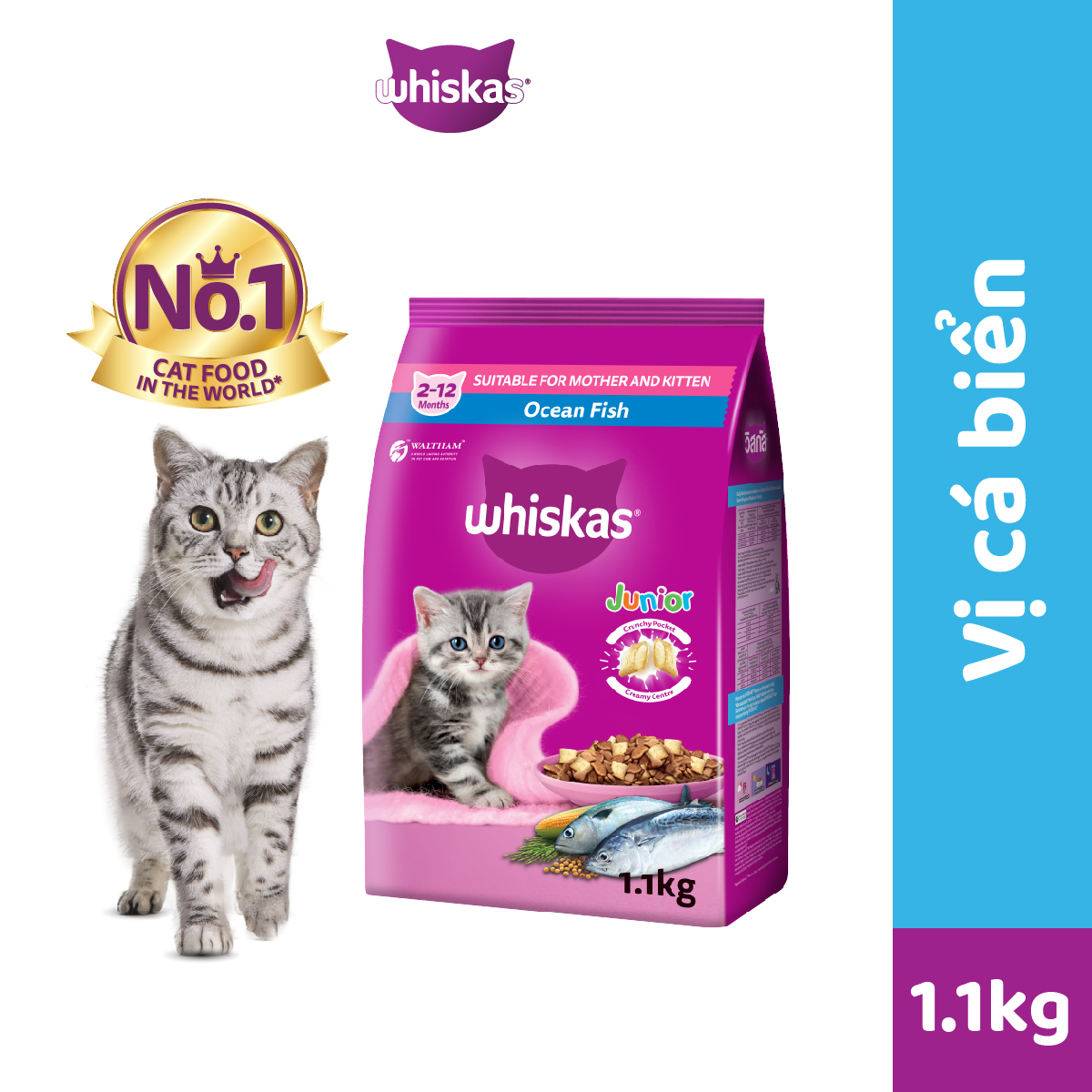 Thức ăn mèo con Whiskas vị cá biển & sữa 1.1kg