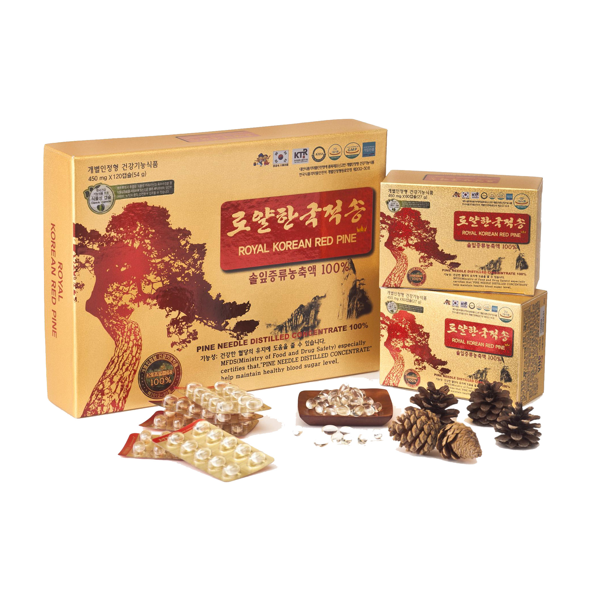 COMBO Tinh dầu thông đỏ hoàng gia 120 viên Royal Korean Red Pine TẶNG 01 hộp Linh Chi Táo Đỏ 30 gói Daedong Korea Ginseng