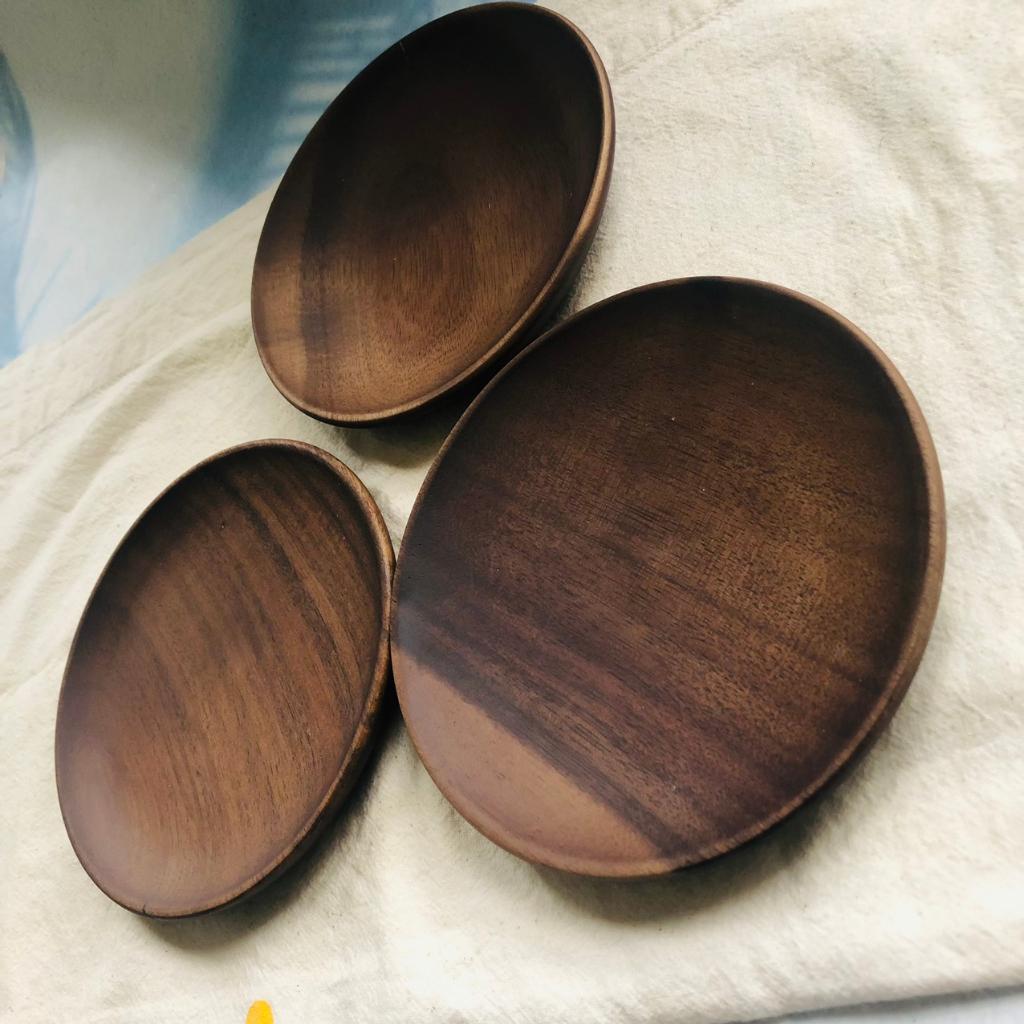 Đĩa/Chén Gỗ Keo Nâu Đen 14cm, Đĩa Đựng Trái Cây, Bánh Trái An Toàn Tiện Lợi, Chụp Ảnh Decor