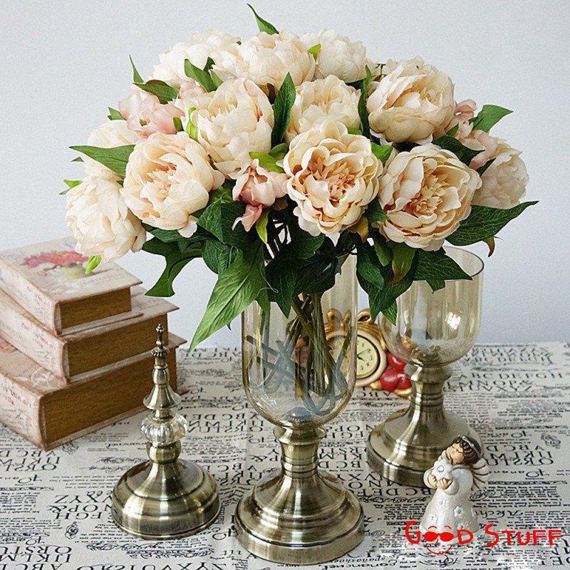 Nhánh hoa mẫu đơn giả 3 bông trang trí nhà