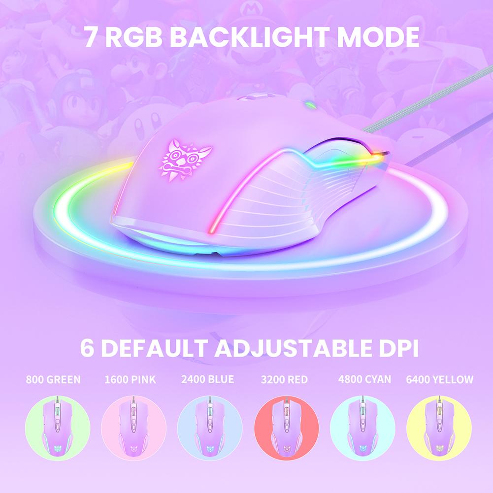 Đèn Nền RGB Chuột Chơi Game 6 Tốc Độ Điều Chỉnh 6400 DPI USB Có Dây Bé Gái Màu Hồng Chuyên Game Chuột Cho Máy Tính Laptop game Thủ